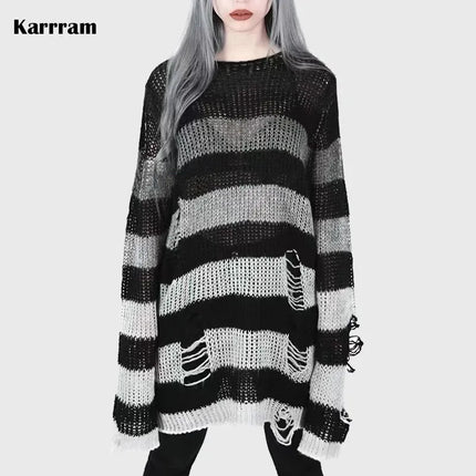 Women Striped Punk Gothic Sweater Tops