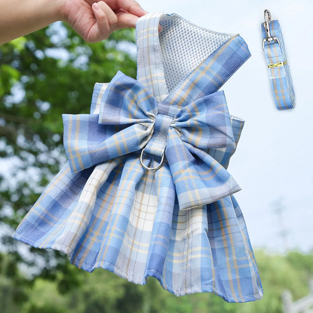 Pet Dog Plaid Bow Tie Dress Outfit