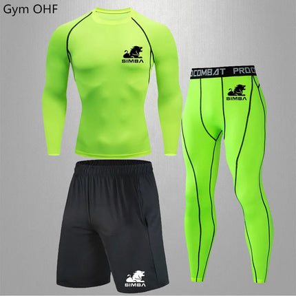 Men Solid Rashguard Compression Fitness Set