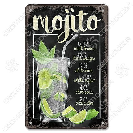 Pina Colada Drink Mojito Vintage Wall Sign