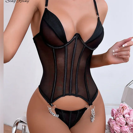 Women Bra Sets Sheer Sensual Corset Lace Lingerie