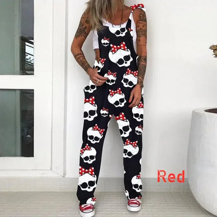 Women Cartoon Skull Casual Overall Romper