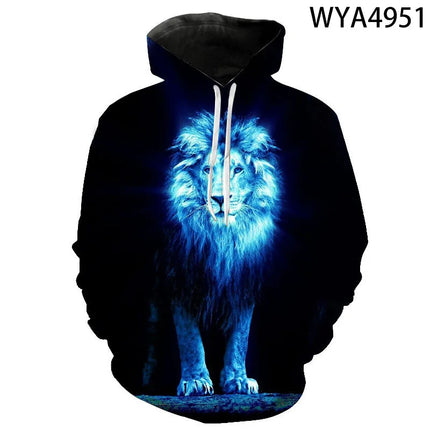 Men 2024 Lion 3D Streetwear Animal Hoodies