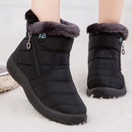 Women Waterproof Round Toe Zip Ankle Boots