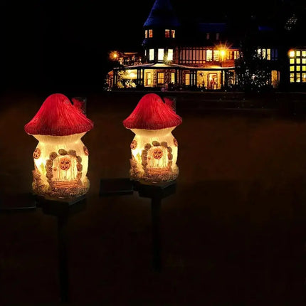 Solar Resin Mushroom House LED Garden Light