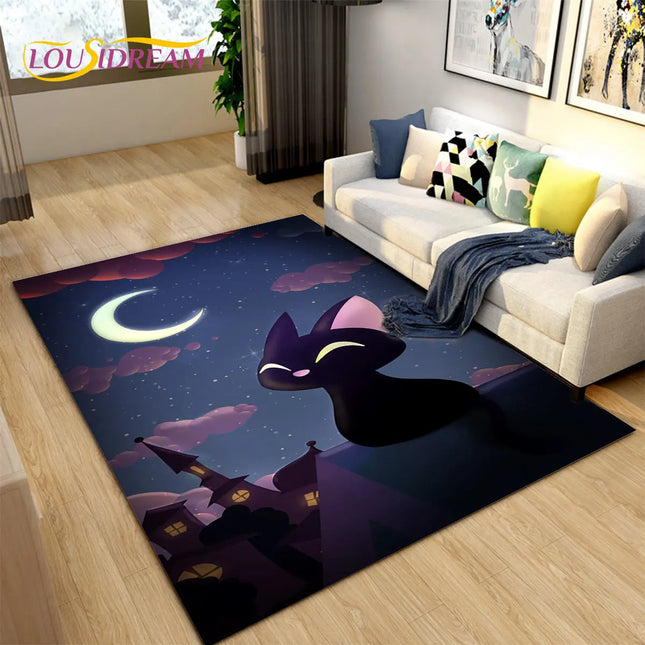 3D Cartoon Cat Moon Area Living Room Rug