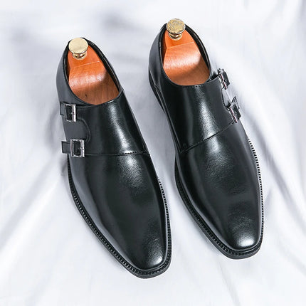 Men Monk Leather Pointed Slip-on Formal Loafers