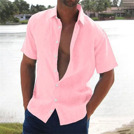 Men 2024 Summer Lapel Beach Linen Shirts