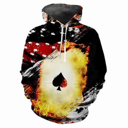 Men Hot 3D Poker Ace Spades Party Hoodies