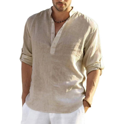 Men Solid Long Linen Casual Shirts