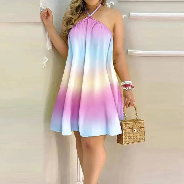 Women Summer Fashion Tropic Gradient Halter Sundress