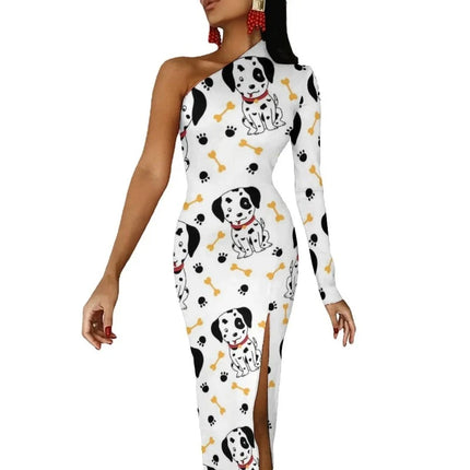 Women Dalmatian Animal Spotted Black Maxi Dress