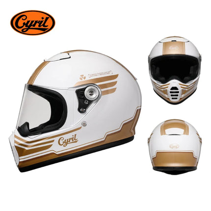 Lightweight Full Face White Beige Retro Motorcycle Helmet