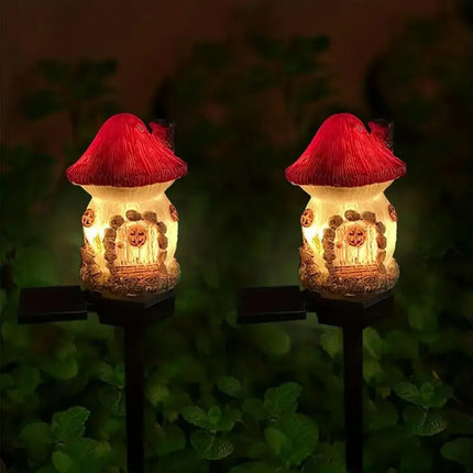 Solar Resin Mushroom House LED Garden Light