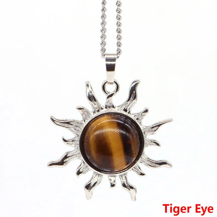 Women Bohemian Sun Flower Natural Amethyst Pendant