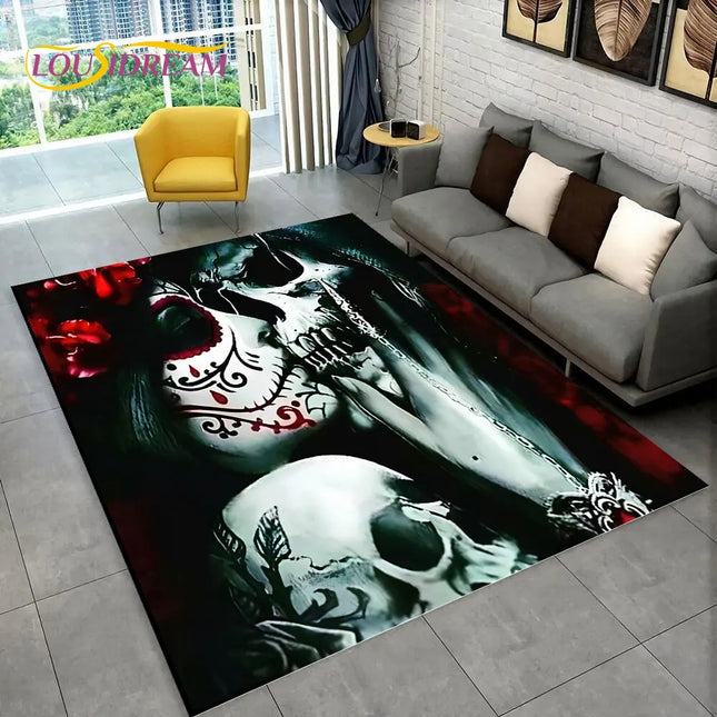 Home 3D Gothic Horror Skull Dead Girl Area Rug