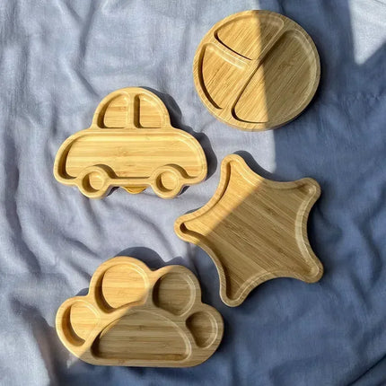 Eco-Friendly Baby Food Wooden Animal Dinner Tray Set