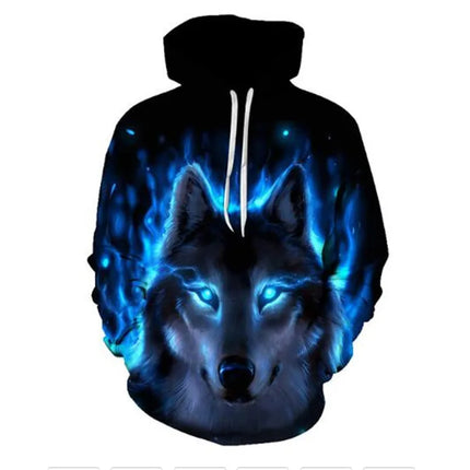 Men Animal Wolf Blue 3D Sweatshirt Hoodies