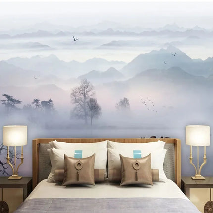 Custom 3D Asian Style Landscape Mural Living Room Wallpaper