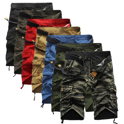 Men Solid Khaki Camo Cargo Shorts