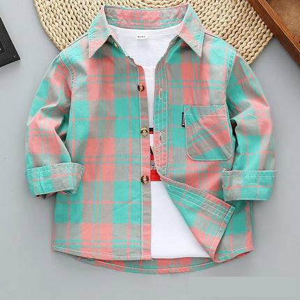 Boy Long Plaid Casual Dress Shirts