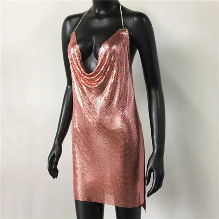 Women Backless Sequin Low Mini Dress