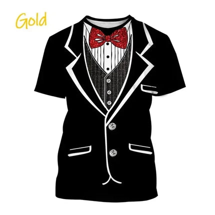 Men Funny 3D Tuxedo Graphic Bow Shirts