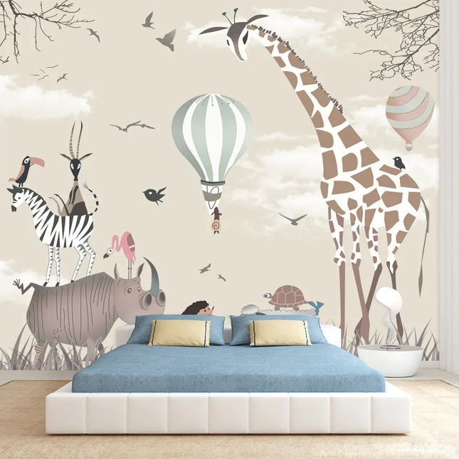 Custom 3D Giraffe Animal Mural Wallpaper.