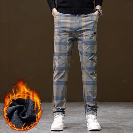 Men British Plaid Business Casual Pants