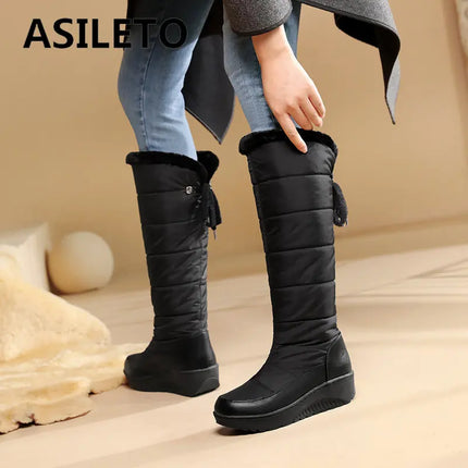 Women Winter Lace Round Knee High Boots