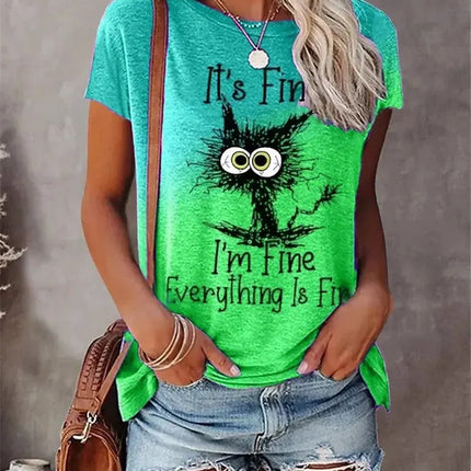 Women Funny "I'm Fine" 3D Cat Animal Shirts