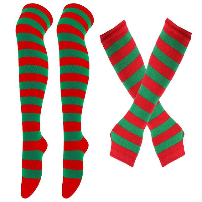 Women Striped Stocking Green Multi-color Knee High Socks