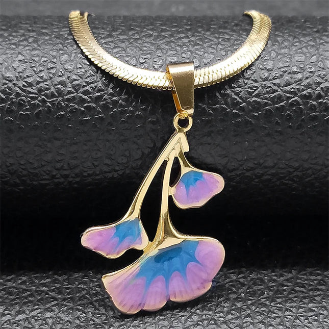 Women Gingko Leaf Floral Vintage Pendant Necklace