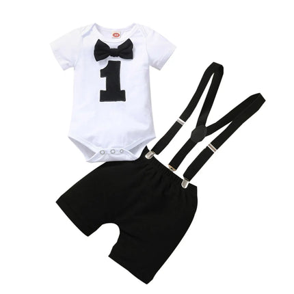 Baby Boy First Birthday Y-Back Suspenders Set