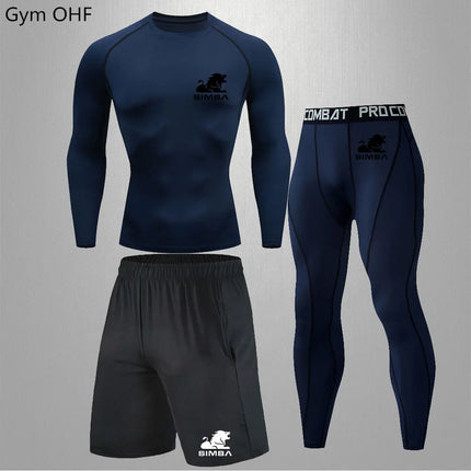 Men Solid Rashguard Compression Fitness Set