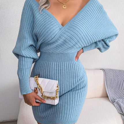 Women 2024 Casual White Bodycon Sweater Dress