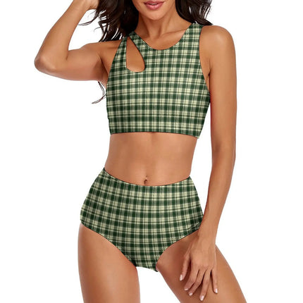 Women Blue Plaid Swimwear Bikini Sets