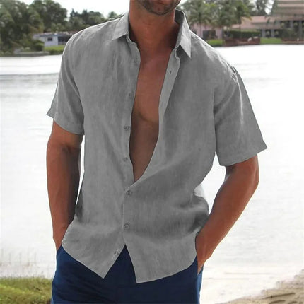 Men 2024 Summer Lapel Beach Linen Shirts