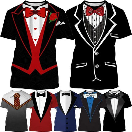 Men Funny 3D Tuxedo Graphic Bow Shirts