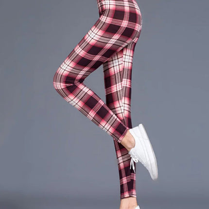 Women High-Elasticity Plaid Fitness Leggings