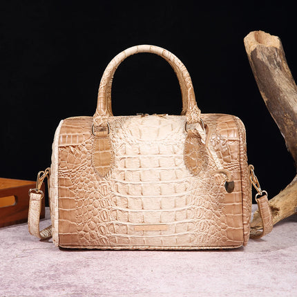 Women Crocodile Embossed Boston Satchel Handbag