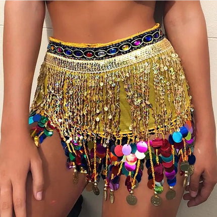 Women Gold Tassel Belly Dance Costume Skirt Wraps