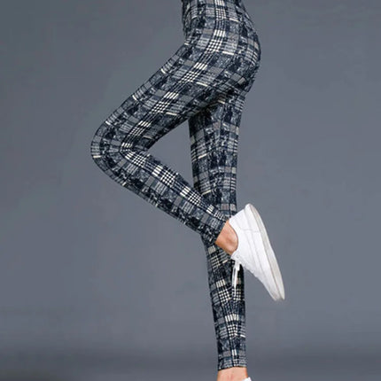 Women High-Elasticity Plaid Fitness Leggings