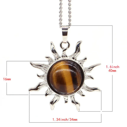 Women Bohemian Sun Flower Natural Amethyst Pendant