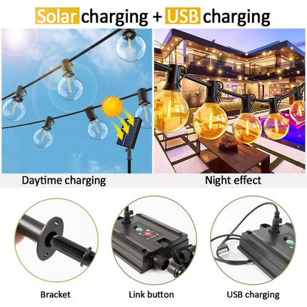 SolarG40 Patio USB Rechargeable Remote String Lights