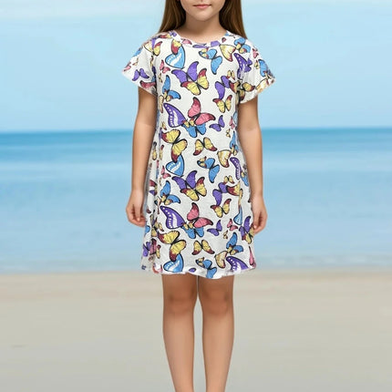 Baby Girl 3-14Y 3D Butterfly Short Loose Party Dress