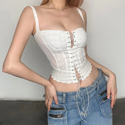 Women Vintage 90s Lace Crop Top