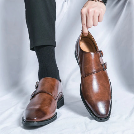 Men Monk Leather Pointed Slip-on Formal Loafers