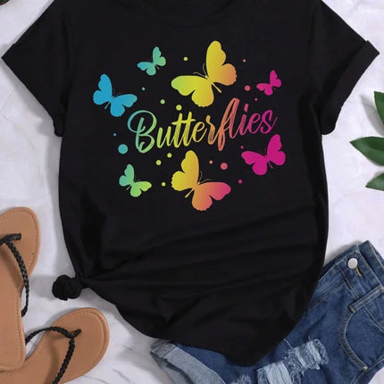 Women Butterfly Summer Short Graphic Tees