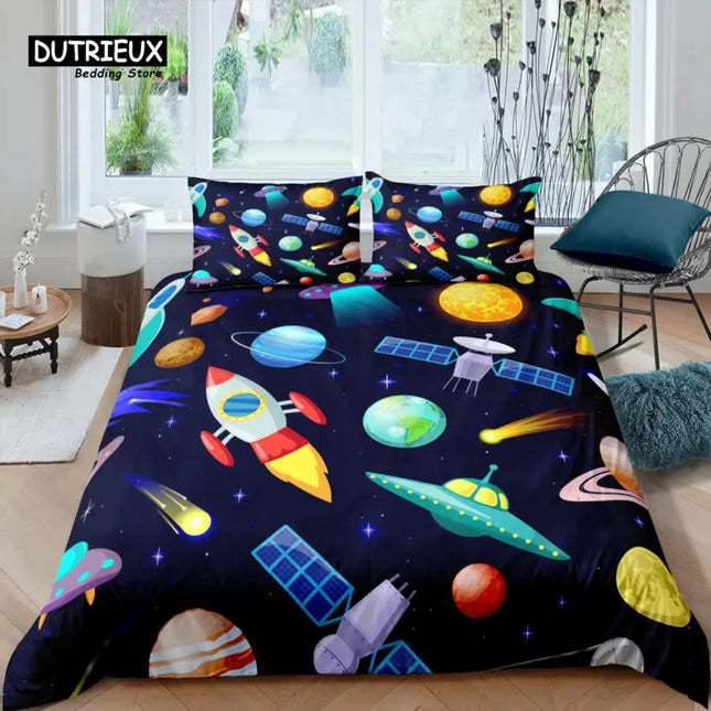 Home 3D Rocket Duvet Bedding Set.